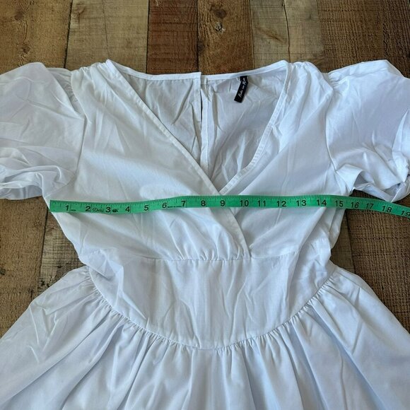 AsYou White Puff Sleeve Poplin Plunge Rara Mini Dress Size 6 - Picture 2 of 6